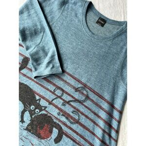 Inoah Women's Blue Cat & Yarn Graphic Long Sleeve‎ Top L Made in USA Casual